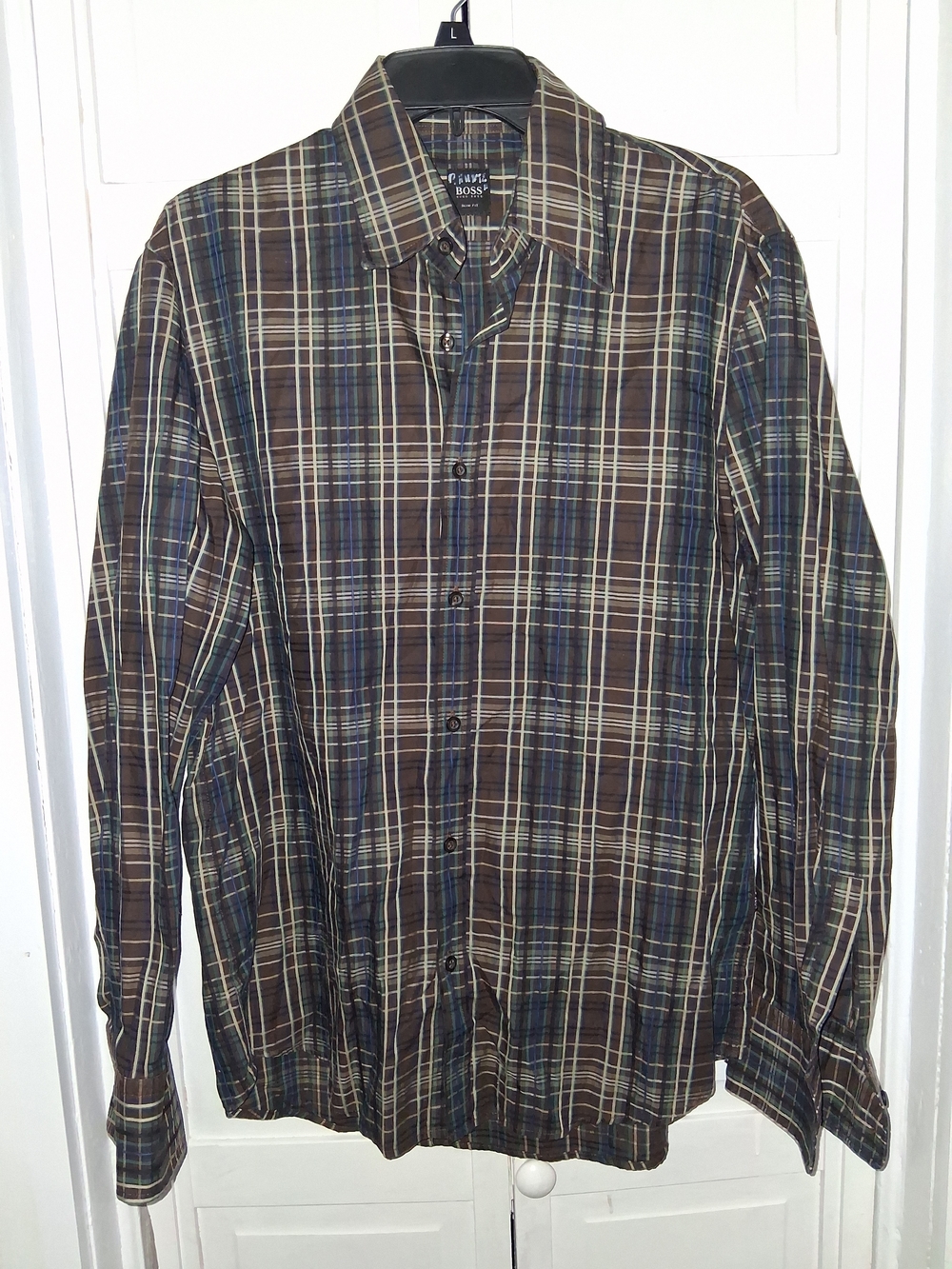 Hugo Boss Brown & Blue Plaid Button-Down Shirt